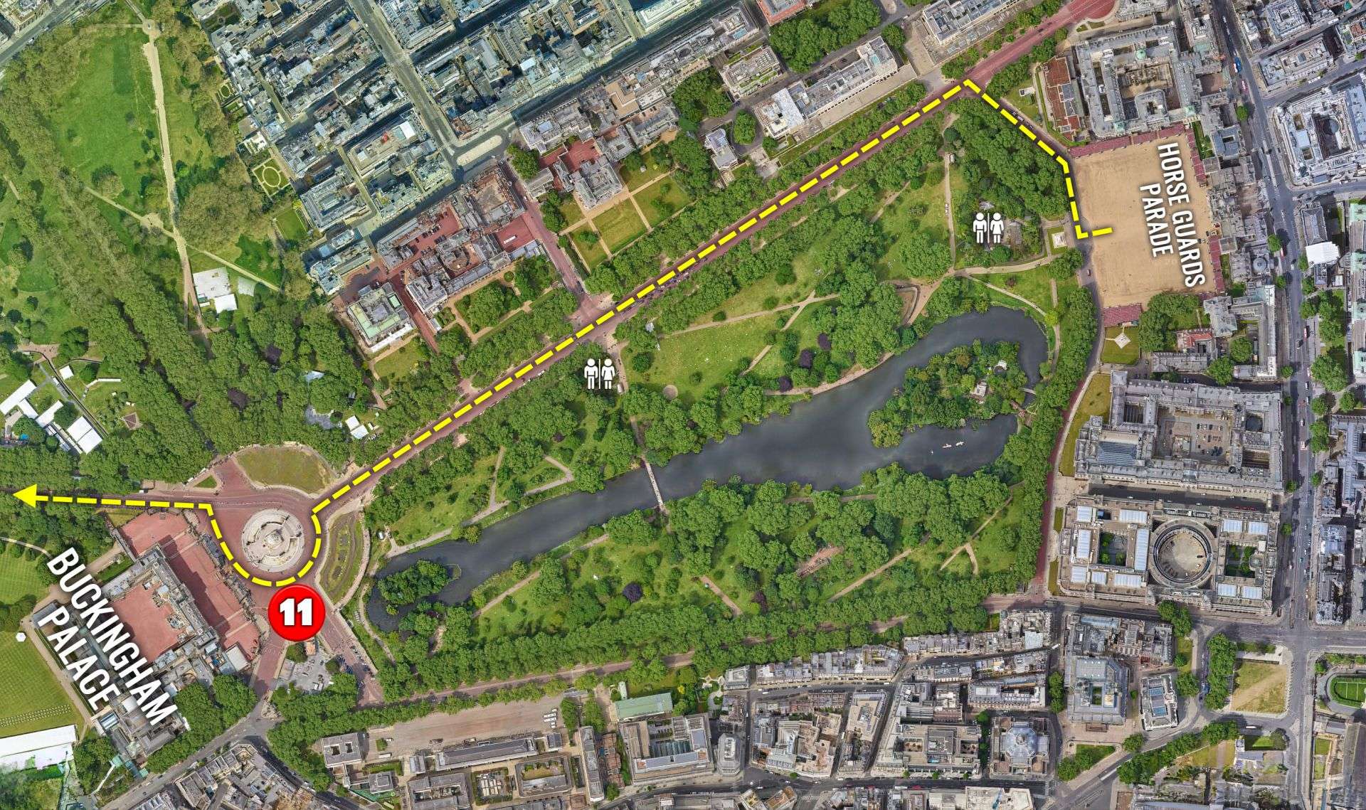 The Old Guard of The Household Cavalry rides past Buckingham Palace